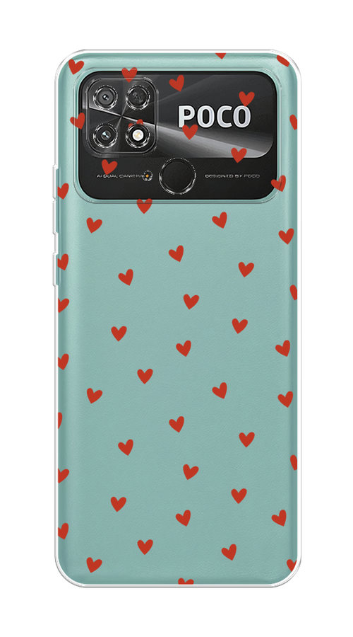 

Чехол на Xiaomi Poco C40 "Red hearts", Красный;прозрачный, 315850-1