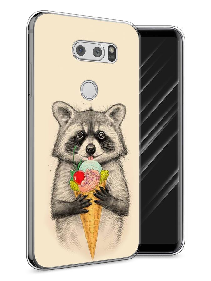 

Чехол Awog на LG V30 "Енот с мороженым", Бежевый;серый, 83050-10