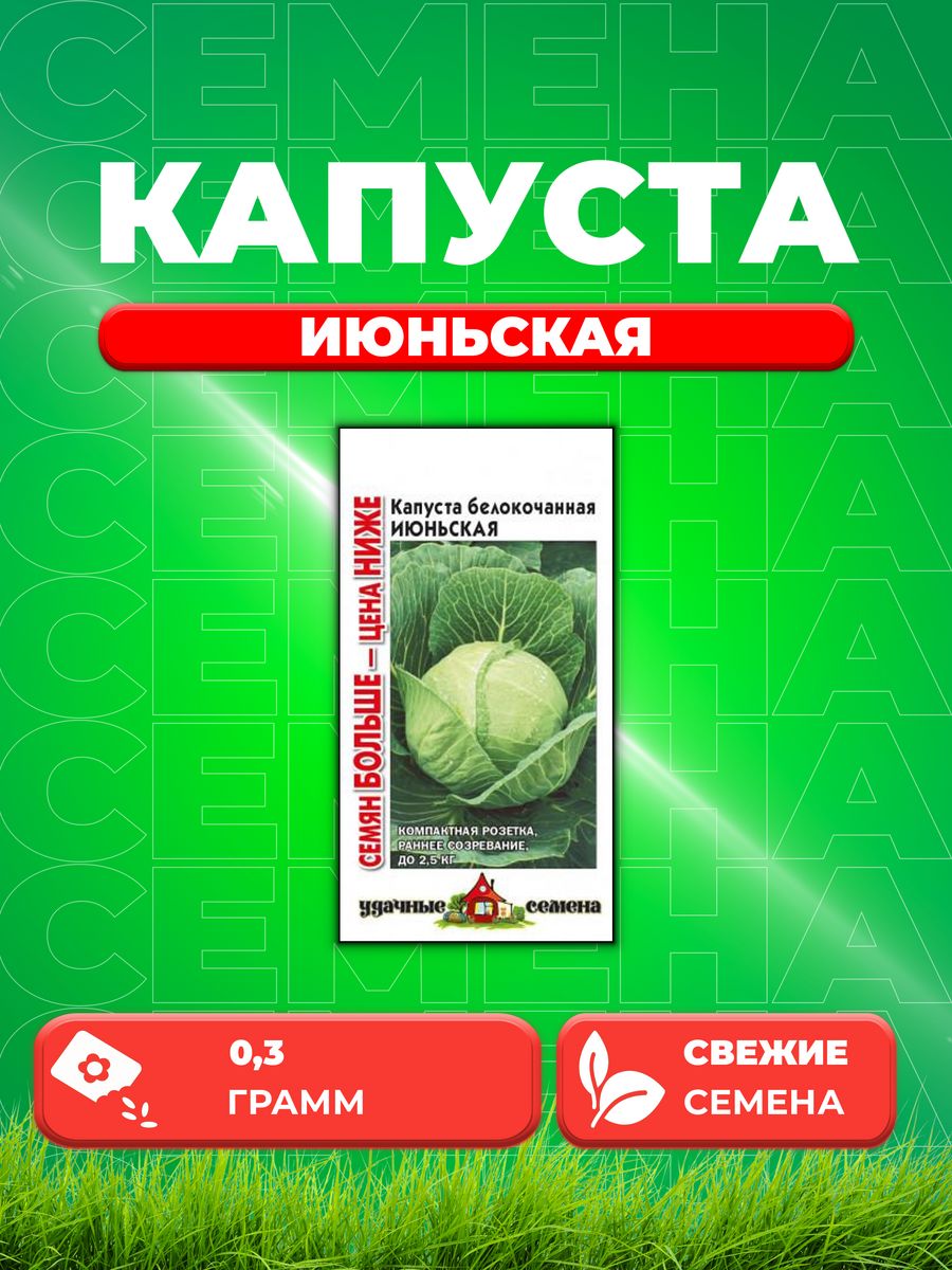 

Семена Капуста белокочанная Июньская, 0,3г, Семян больше