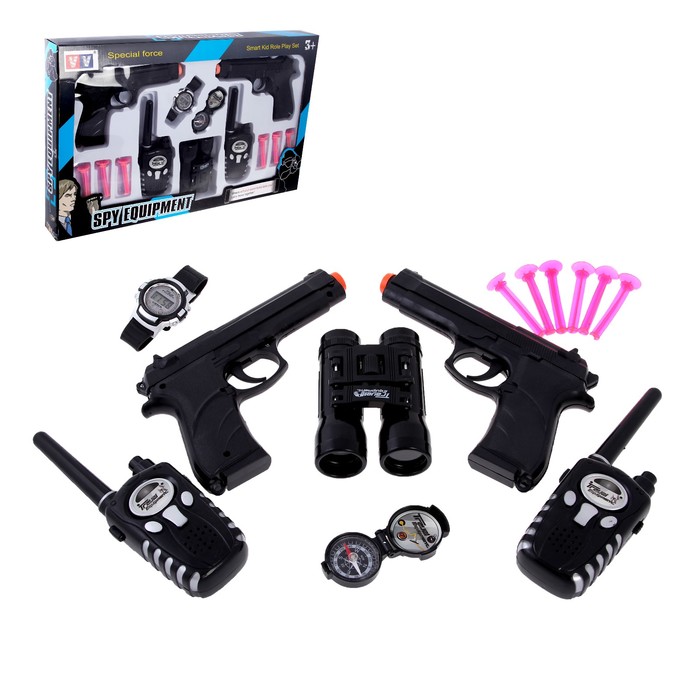 фото Игровой набор шпиона «двойной агент»: 2 пистолета, 2 рации, часы, компас, бинокль bazar