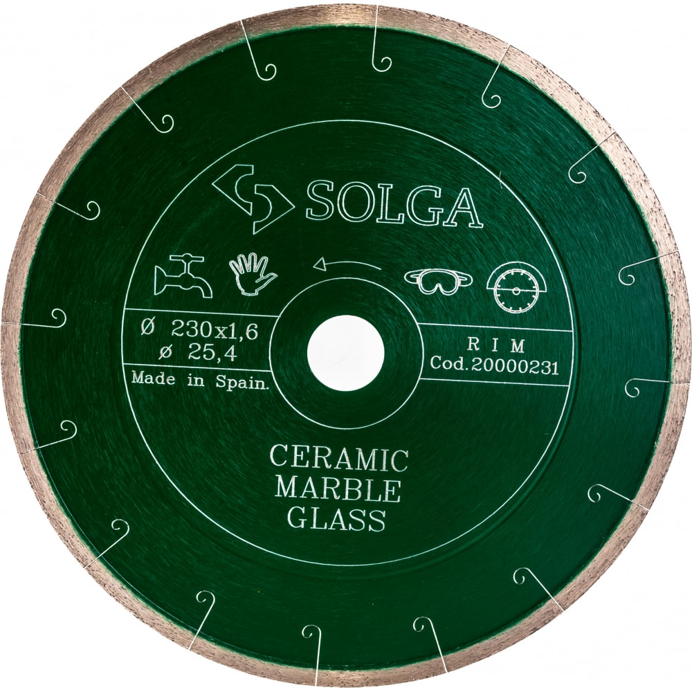 Диск алмазный сплошной (230х25,4 мм) CERAMICS MARBLE Solga Diamant 20000231 диск алмазный solga diamant ceramics marble сплошной 300мм 25 4