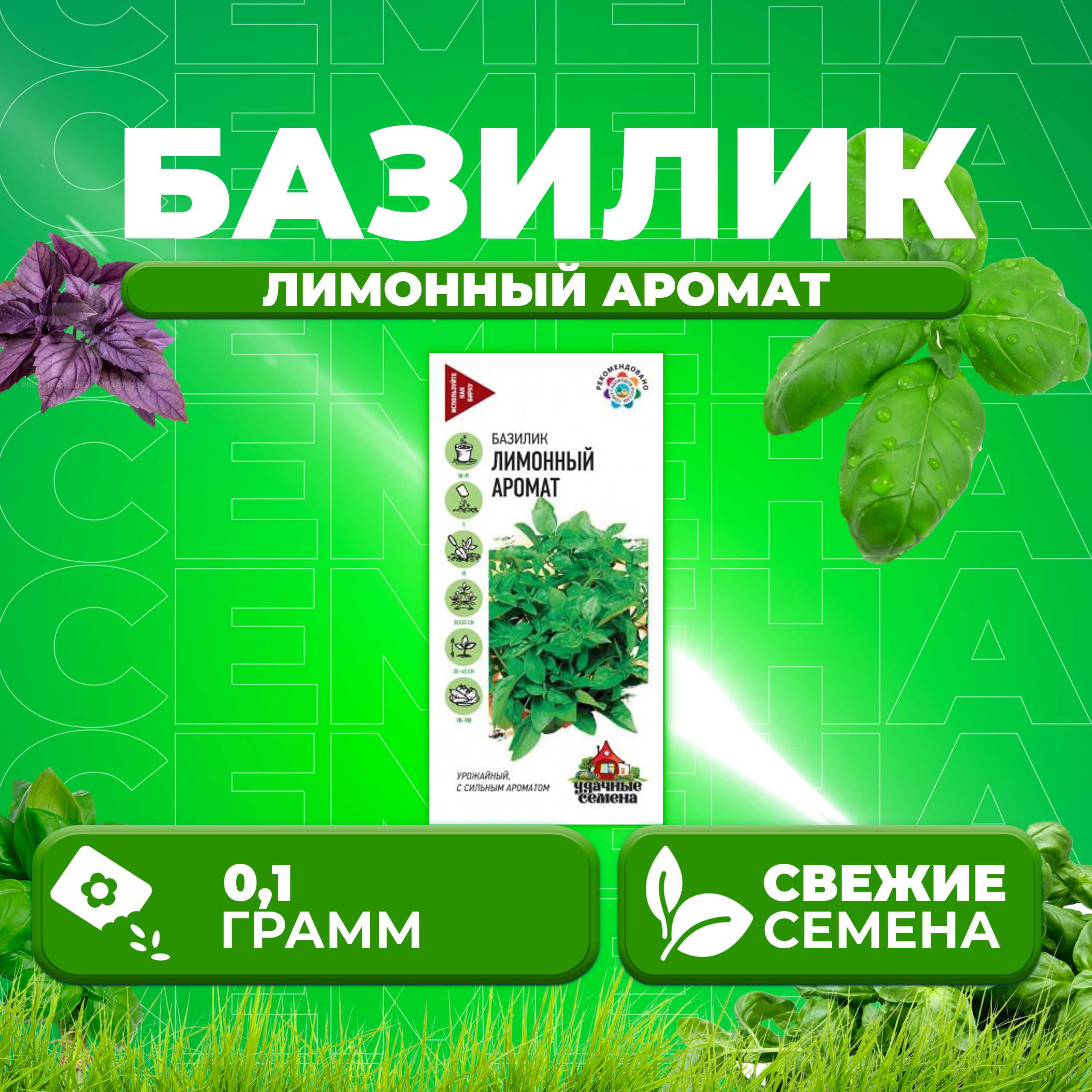 

Семена Базилик Лимонный аромат, 0,1г, Удачные семена (1 уп)
