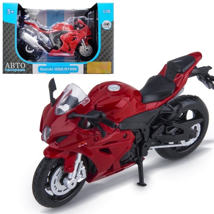 

Модель мотоцикла металл. Suzuki GSX-R 1000 1:18, цвет красный, свободный ход колёс