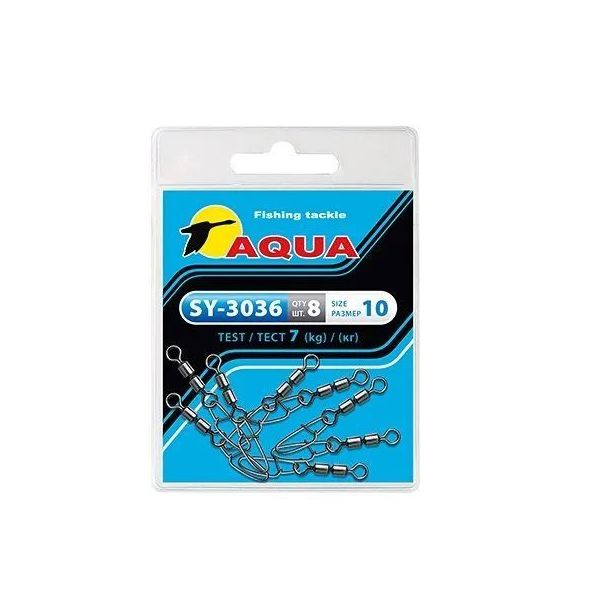 

Карабин с вертлюгом AQUA SY-3036 №10 (2 упк. по 8 шт.), Серебристый, SY-3036