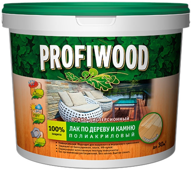 

PROFIWOOD лак по камню и дереву полиакриловый глянцевый (2,2кг), Прозрачный