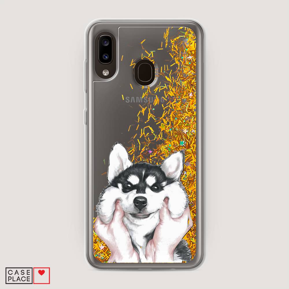 

Жидкий чехол с блестками "Щечки хаски" на Samsung Galaxy A30, 27590-1