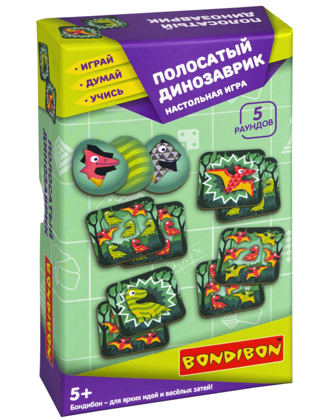 Настольная игра Bondibon Полосатый динозаврик Играй Думай Учись 155209 bondibon развивающая настольная игра играй думай учись полосатый динозаврик 5 раундов