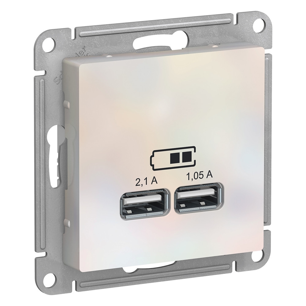 фото Розетка atlasdesign usb 5в 1 порт x 2,1 а 2 порта х 1,05 а механизм жемчуг schneider schneider electric