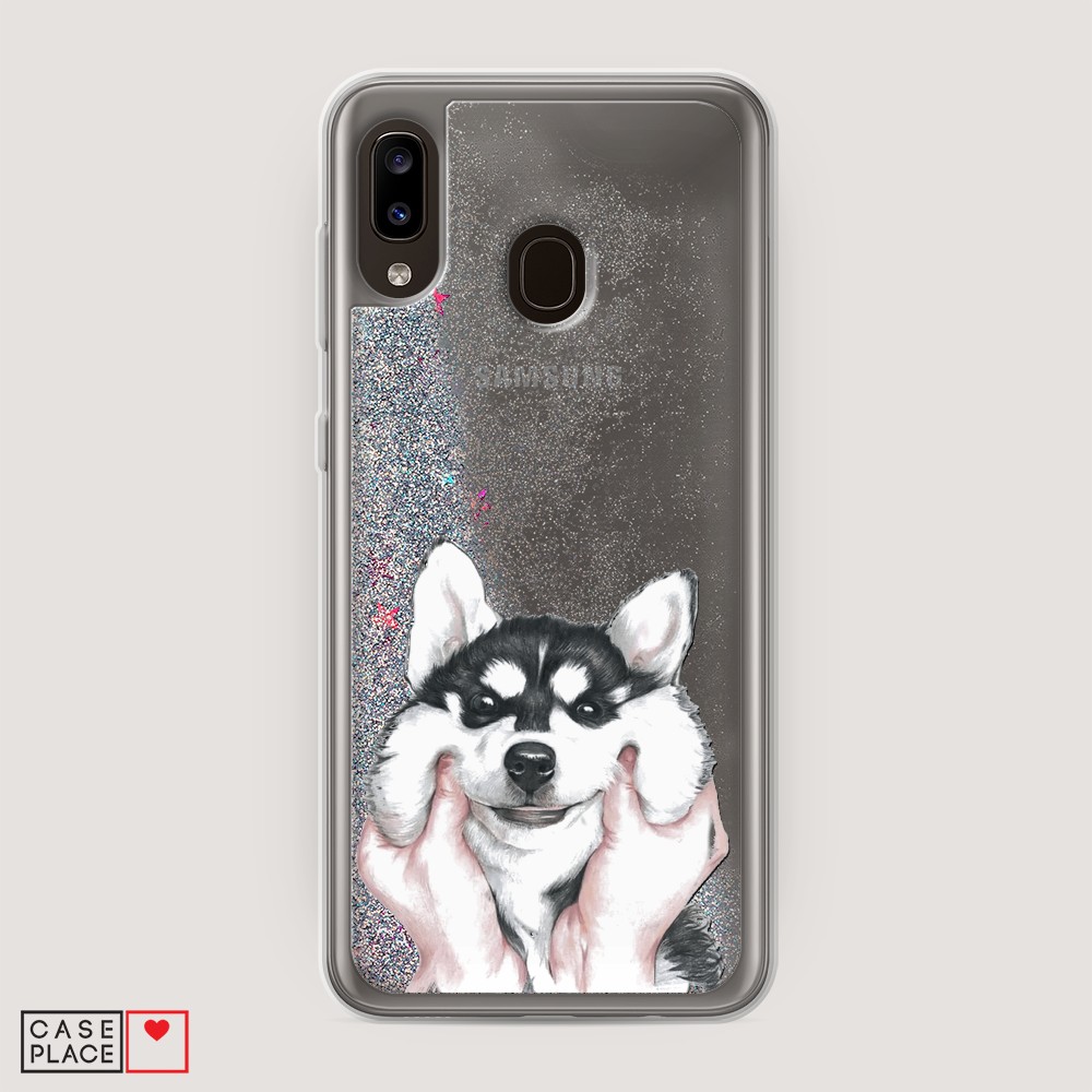 

Жидкий чехол с блестками "Щечки хаски" на Samsung Galaxy A20, 27691-1