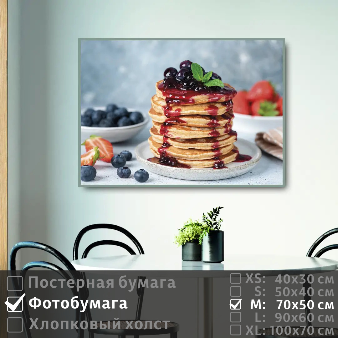 

Постер на фотобумаге ПолиЦентр Блины на завтрак в кофейне 70х50 см, БлиныНаЗавтракВКофейне