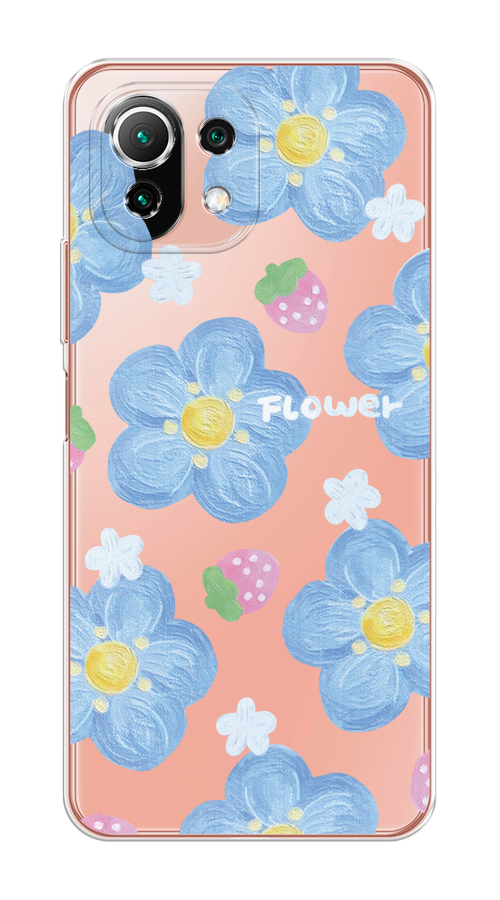 

Чехол на Xiaomi Mi 11 Lite/5G NE "Цветы и клубники", Прозрачный;голубой;белый, 310250-1