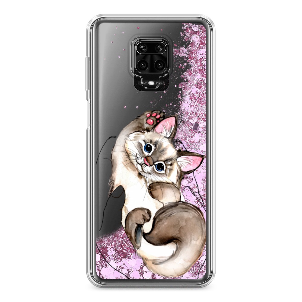 фото Жидкий чехол с блестками "котенок в ладошках" на xiaomi redmi note 9s awog