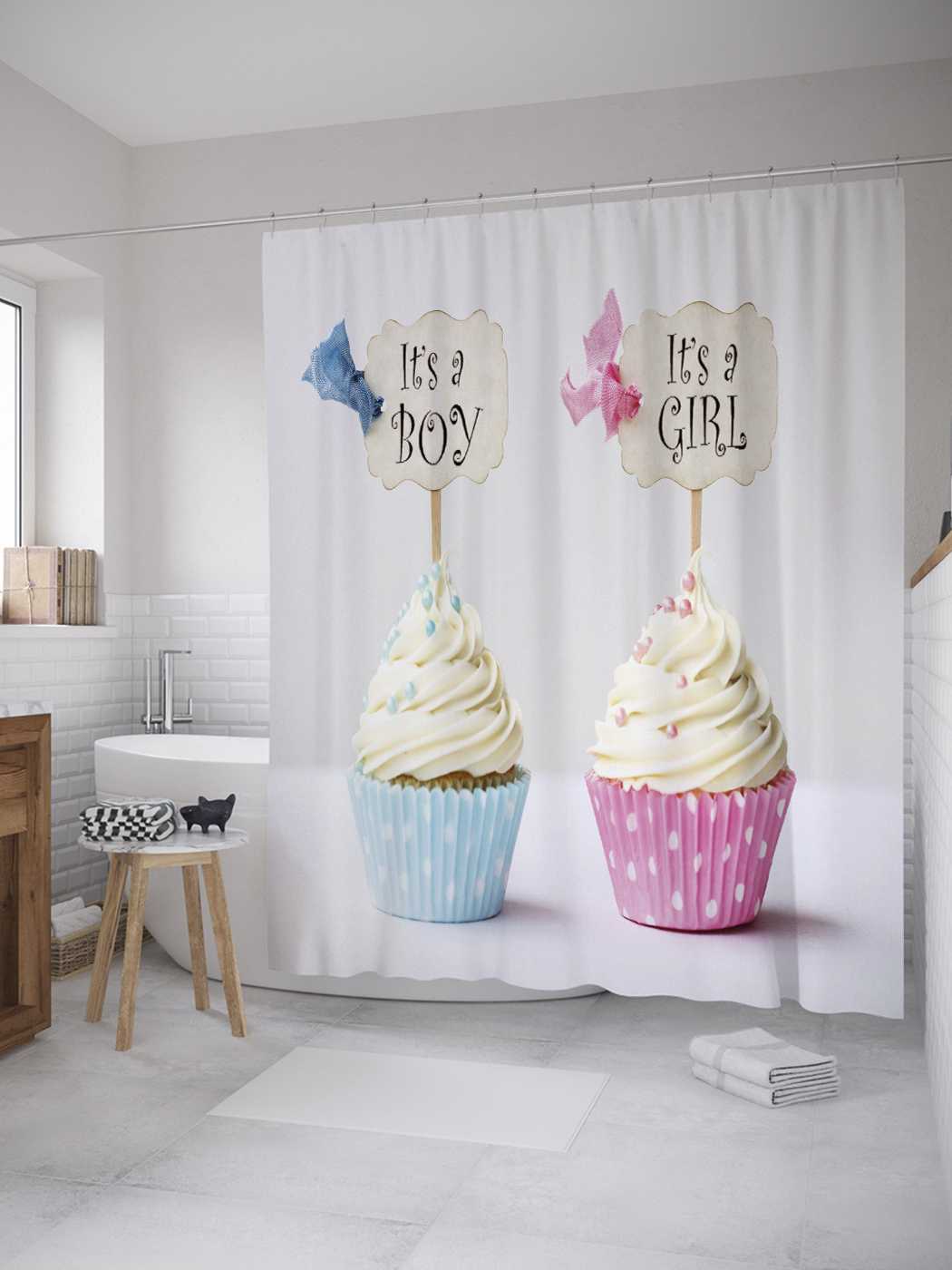 фото Штора для ванной joyarty "пирожные для новорожденных" 180х200 см с крючками