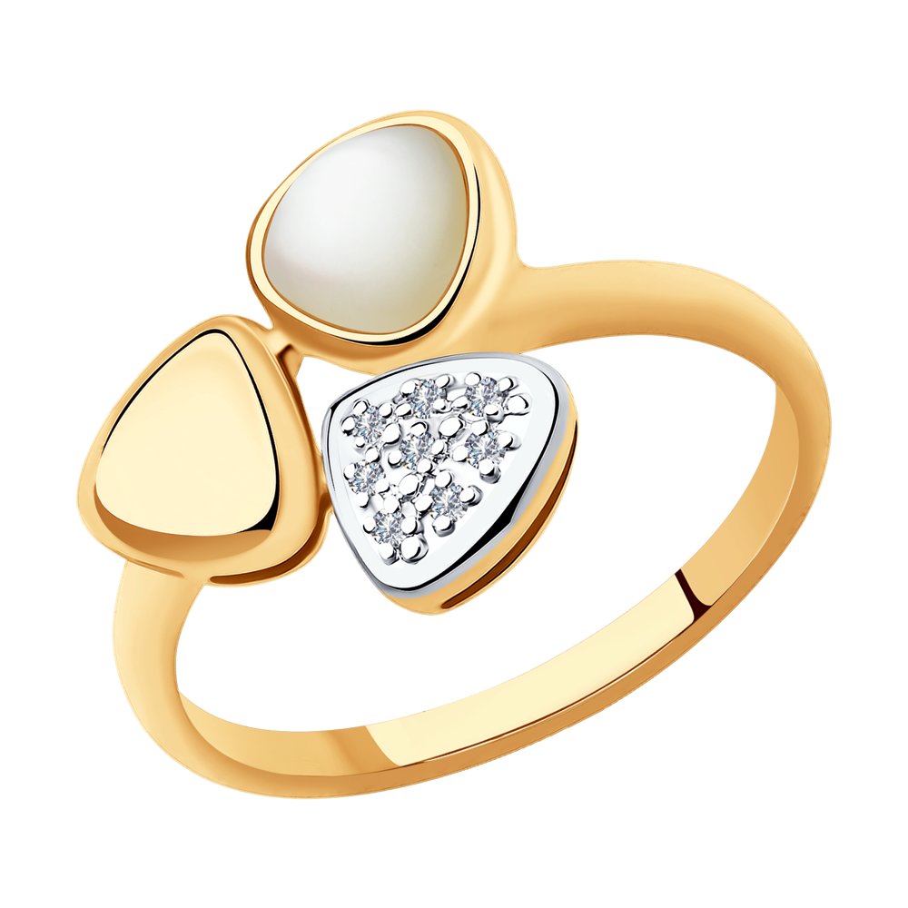 Кольцо из красного золота р. 19 SOKOLOV Diamonds 1011883, бриллиант/перламутр