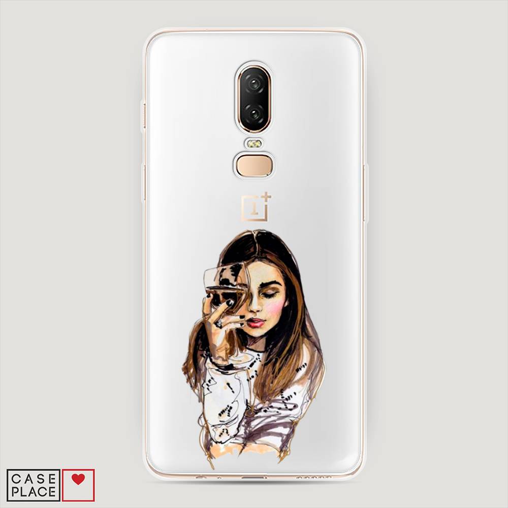 

Чехол Awog на OnePlus 6 / ВанПлас 6 "Девушка с бокалом", Коричневый;прозрачный;бежевый, 150550-7