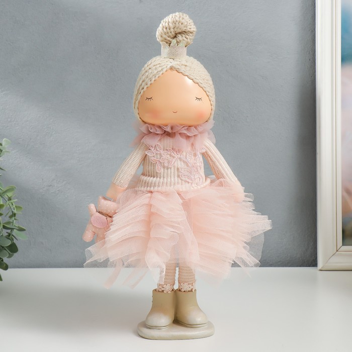 фото Кукла интерьерная "малышка-принцесса в розовом платье, с медведем" 37,5х15х18,5 см bazar