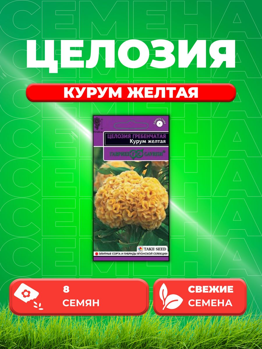 

Семена Целозия гребенчатая Курум желтая, 8шт, Takii Seed
