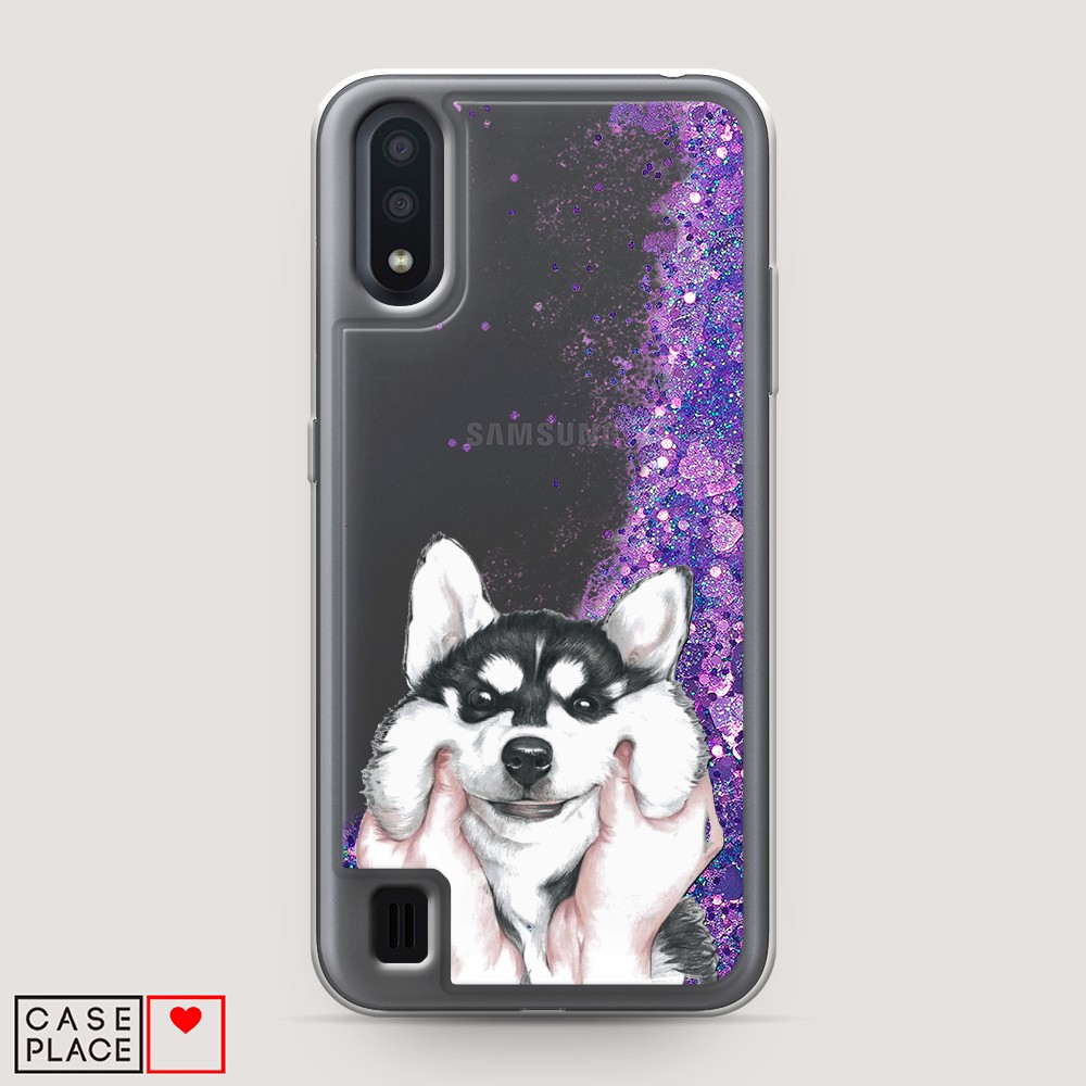 

Жидкий чехол с блестками "Щечки хаски" на Samsung Galaxy A01, 29592-1