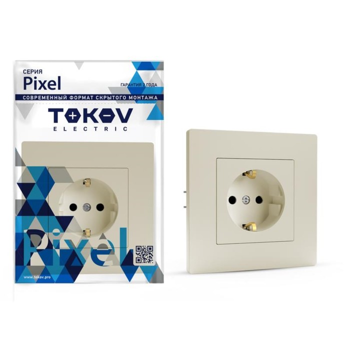 

Розетка TOKOV ELECTRIC, Pixel, 1-м, 16А, IP20, с з/к, со шторкой, бежевый