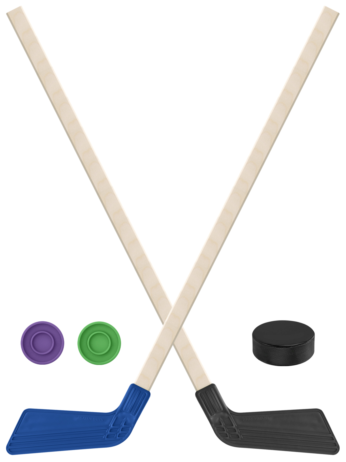 Детский хоккейный набор Задира-плюс Клюшка хоккейная 2шт(син,чёрн)+2шайбы+Шайба 75 мм клюшка флорбольная acito poppis 35 yellow 95 round прямой 3006 009