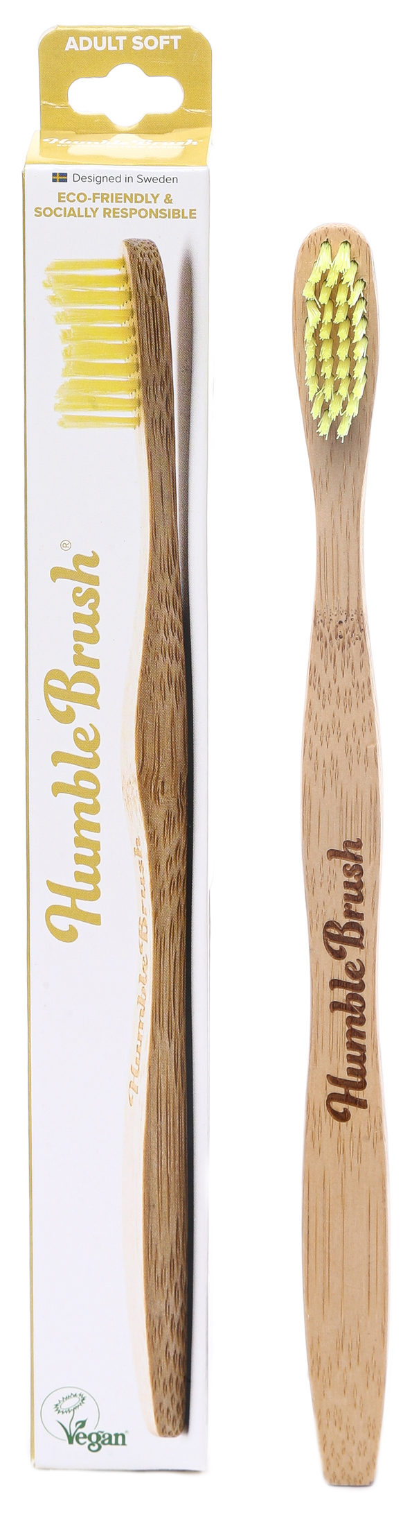 фото Зубная щетка для взрослых humble brush из бамбука, желтая мягкая щетина the humble co.