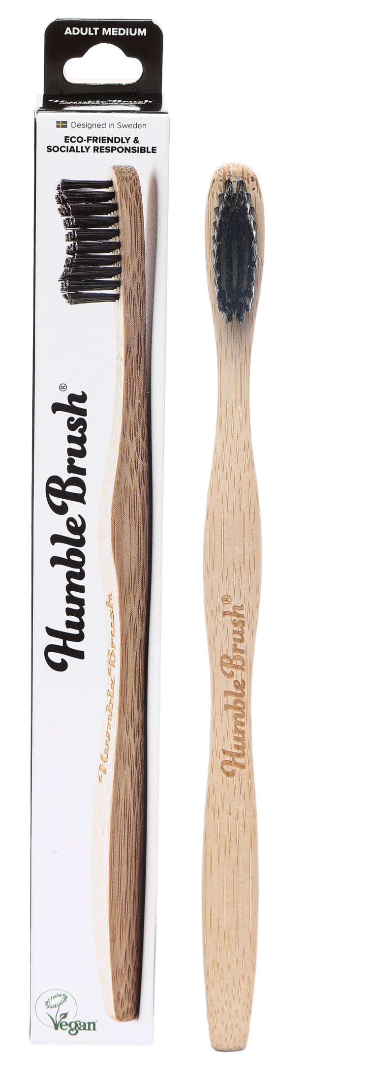 фото Зубная щетка для взрослых humble brush из бамбука, черная щетина средней жесткости the humble co.