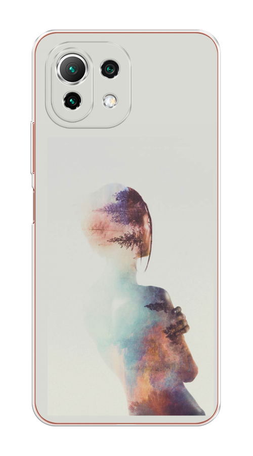 

Чехол на Xiaomi Mi 11 Lite/5G NE "Девушка-лес", Розовый;голубой;серый, 310250-1