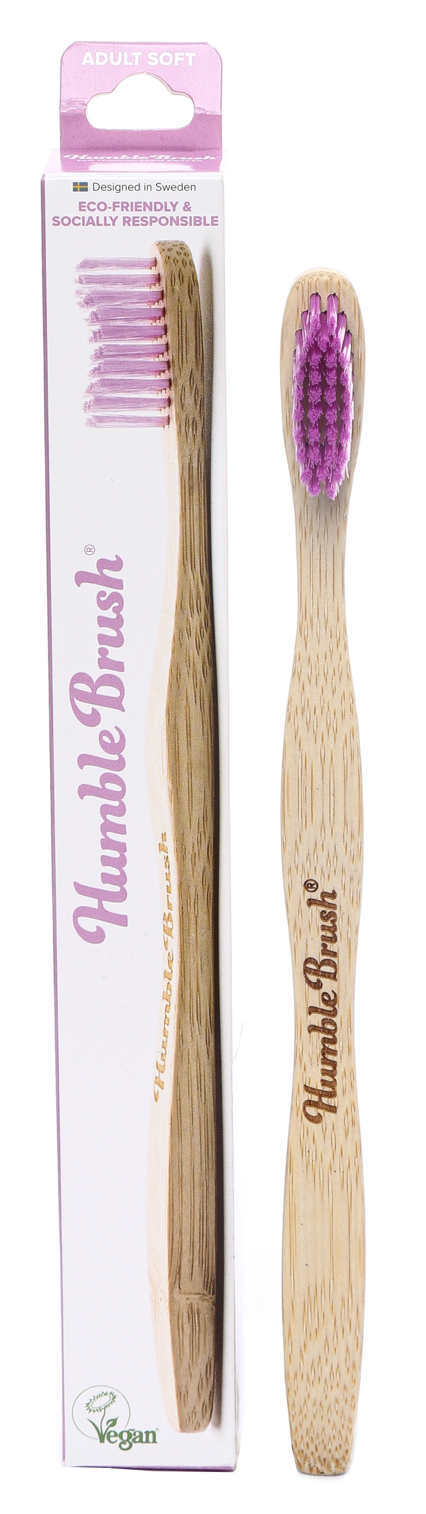 Купить Зубная щетка для взрослых HUMBLE BRUSH из бамбука, фиолетовая щетина средней жесткости, The Humble Co.