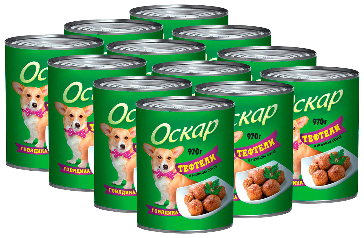

Консервы для собак Оскар Тефтели с говядиной в соусе, 12 шт по 970 г