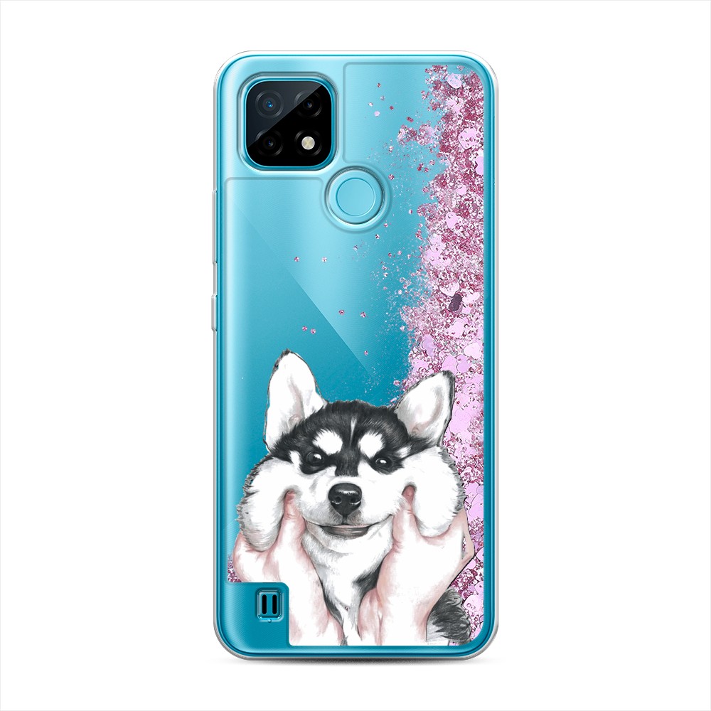 

Жидкий чехол с блестками "Щечки хаски" на Realme C21, 254994-1
