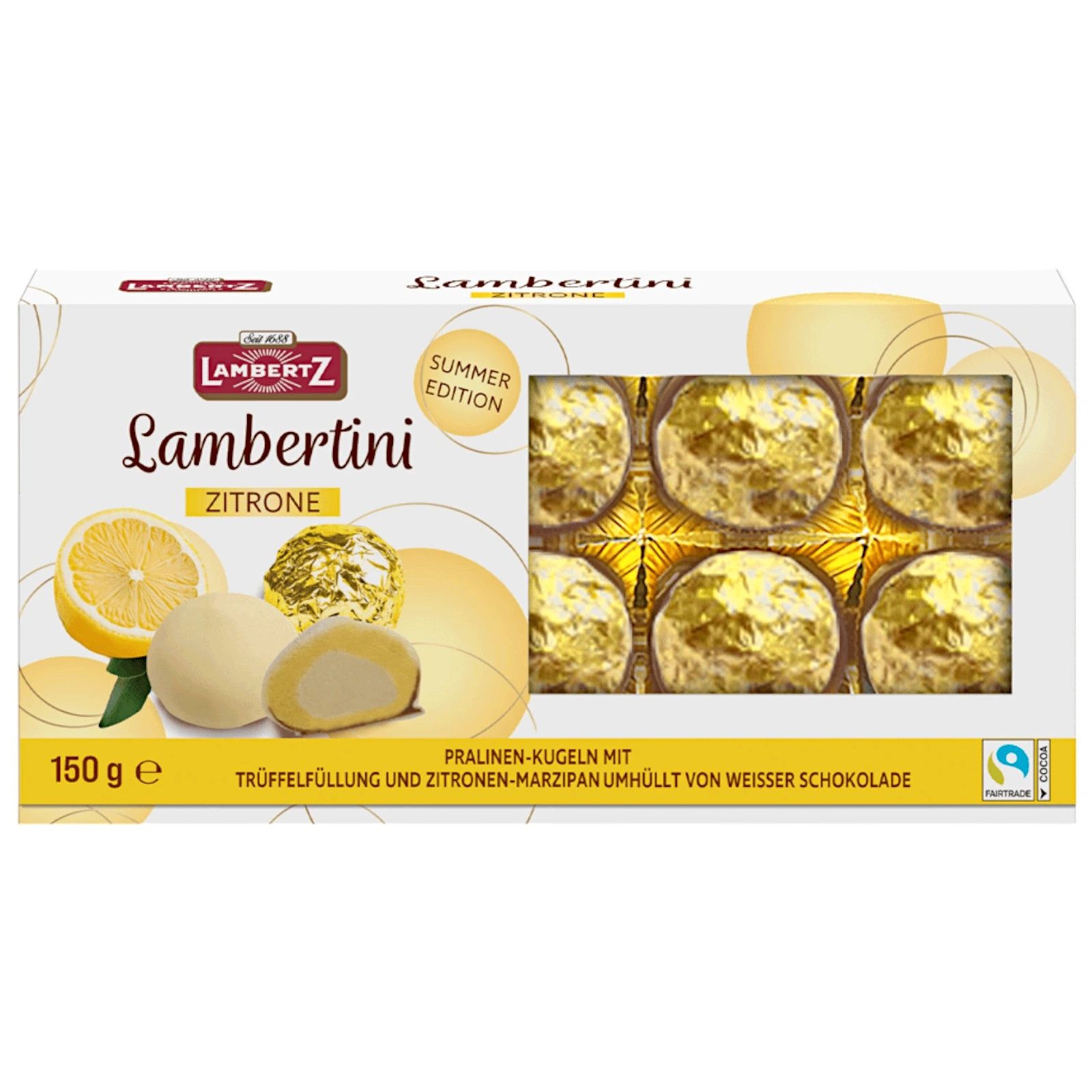 Конфеты Lambertz лимонный марципан и сливочная начинка в белом и молочном шоколаде 150 г