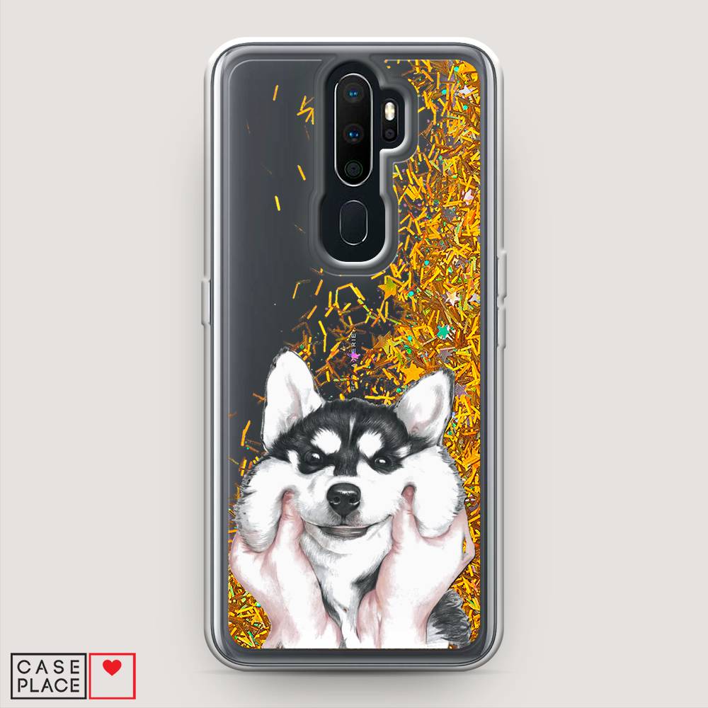 

Жидкий чехол с блестками "Щечки хаски" на Oppo A9 (2020), 251990-1