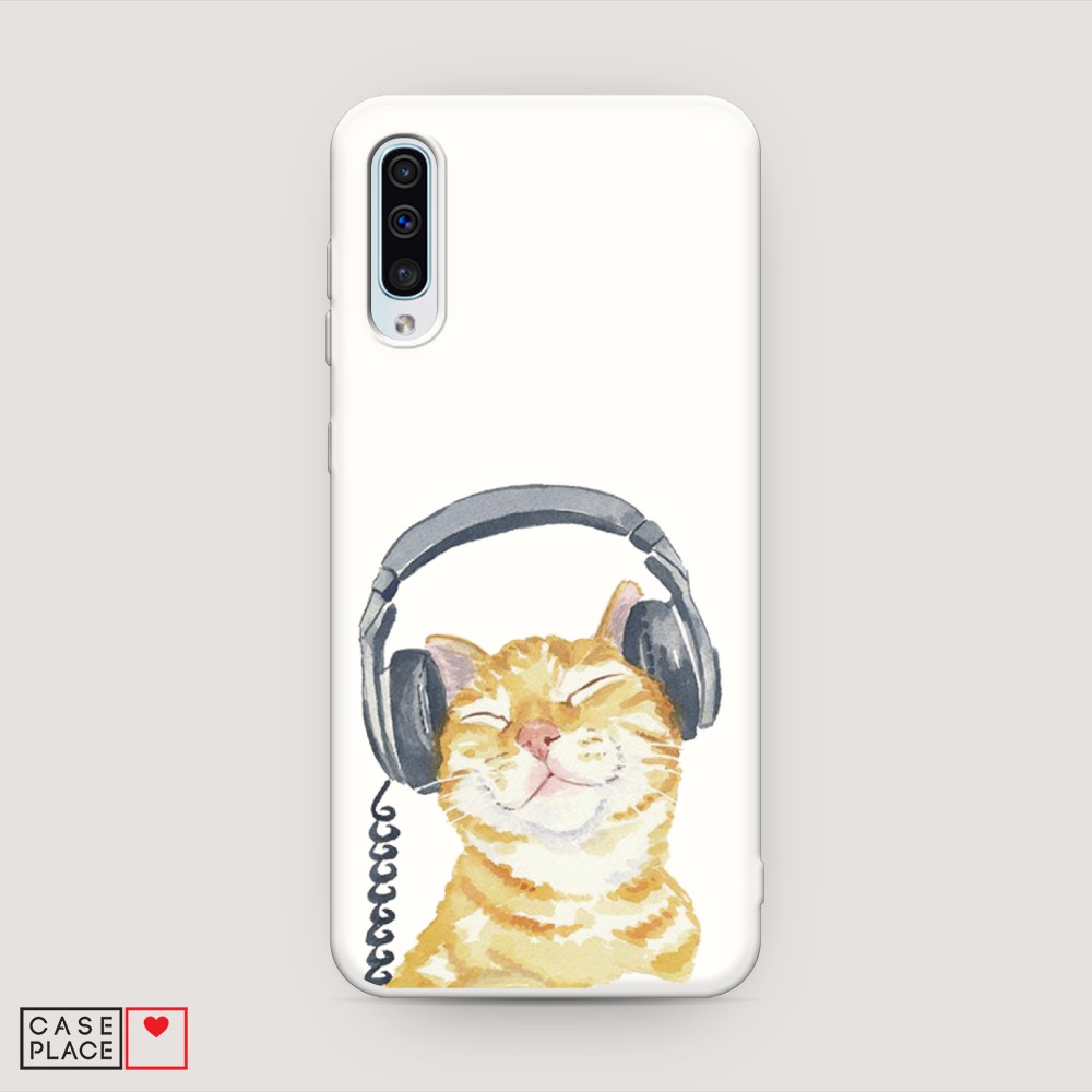 

Матовый силиконовый чехол "Кот меломан" на Samsung Galaxy A50, Кот меломан