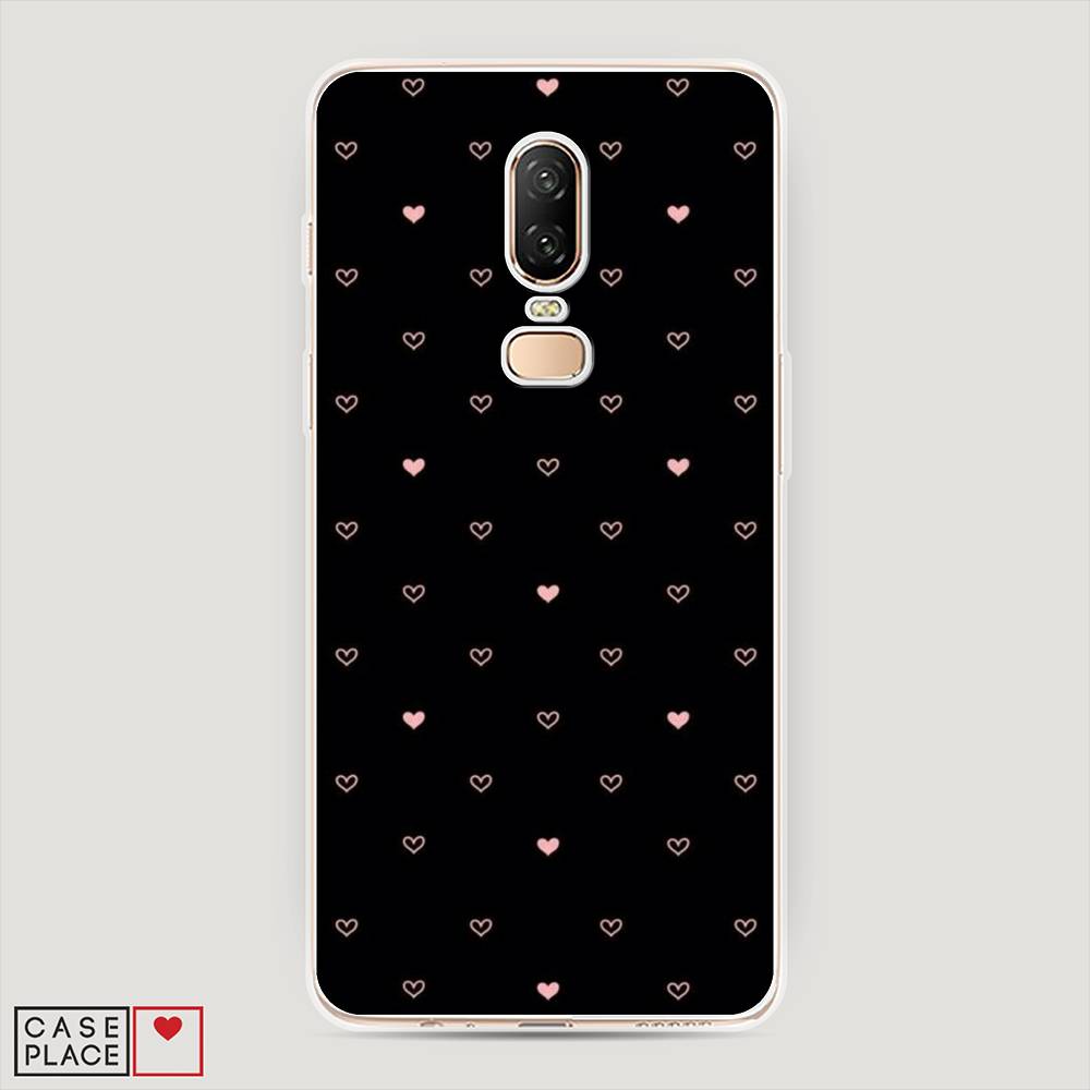 

Чехол Awog на OnePlus 6 / ВанПлас 6 "Черный фон и сердечки", Розовый;серый;черный, 150550-3