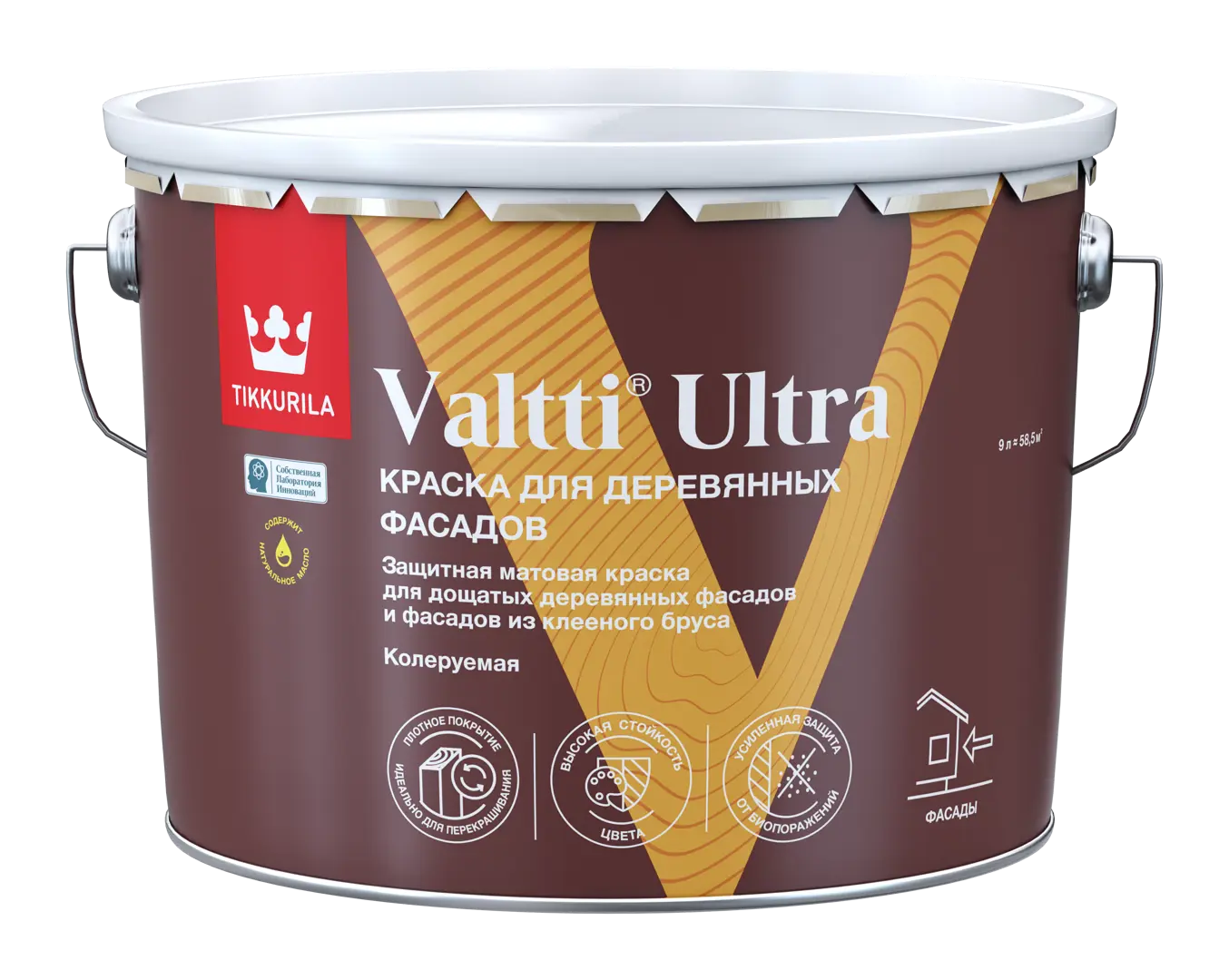Краска для деревянных фасадов Tikkurila Valtti Ultra База С бесцветная матовая 9 л