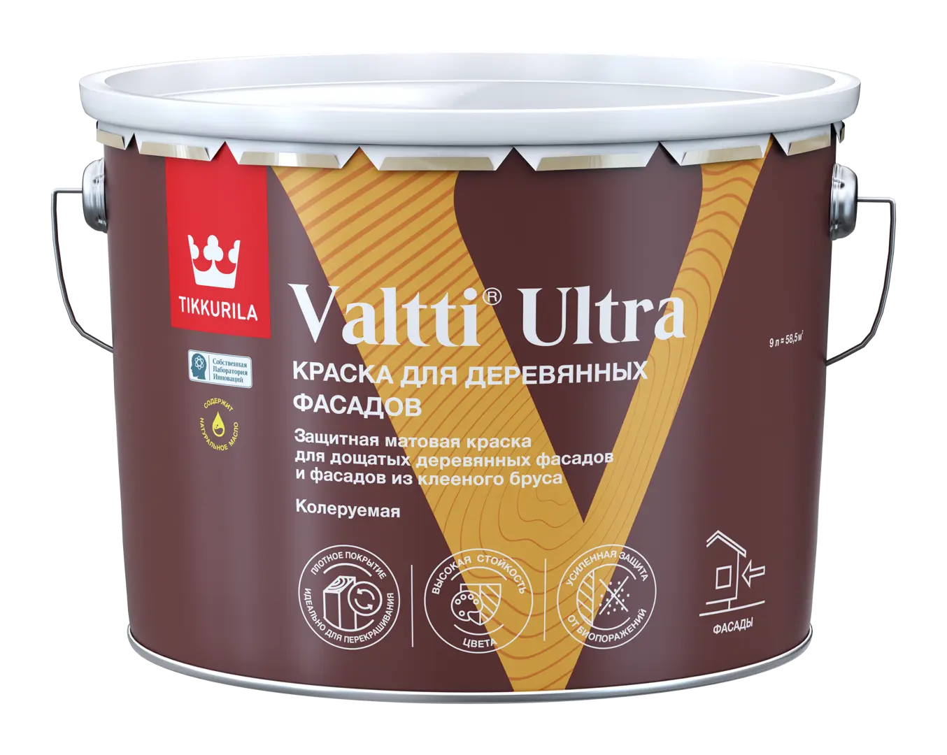 Краска для деревянных фасадов Tikkurila Valtti Ultra База С бесцветная матовая 9 л 39659₽