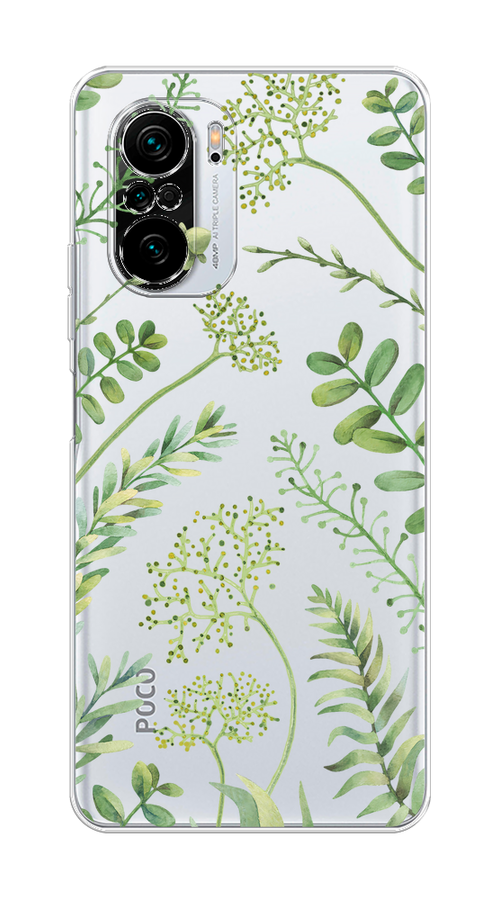 

Чехол на Poco F3 "Green Leaves", Зеленый;прозрачный, 310150-1