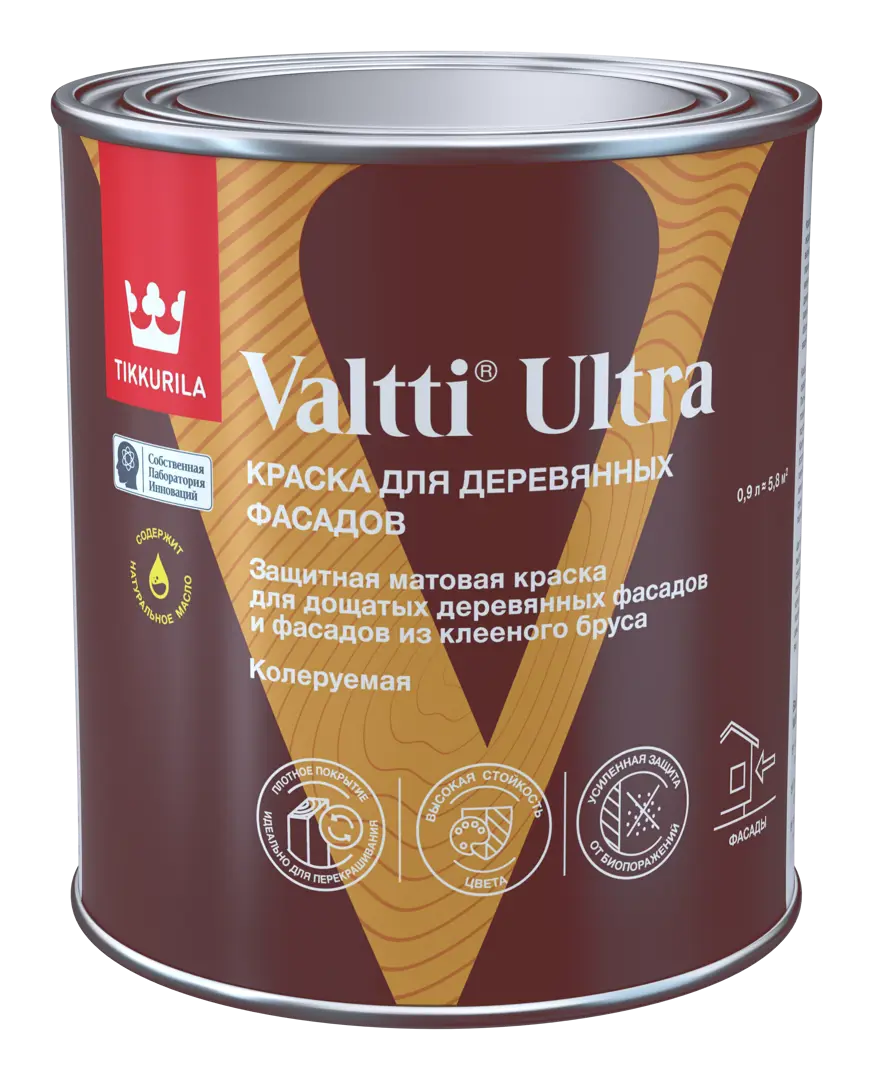 фото Краска для деревянных фасадов tikkurila valtti ultra база с бесцветная матовая 0.9 л