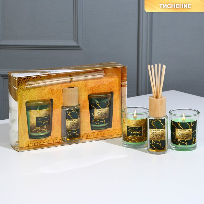 

Набор свечей с диффузором "Тайна природы", аромат орхидея, 20 х 12,5 х 5 см