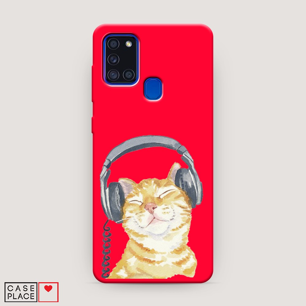 

Матовый силиконовый чехол "Кот меломан" на Samsung Galaxy A21s, Кот меломан