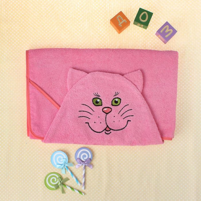 Полотенце-накидка махровое «Котик», размер 75x125 см, цвет розовый, хлопок, 300 г/м?