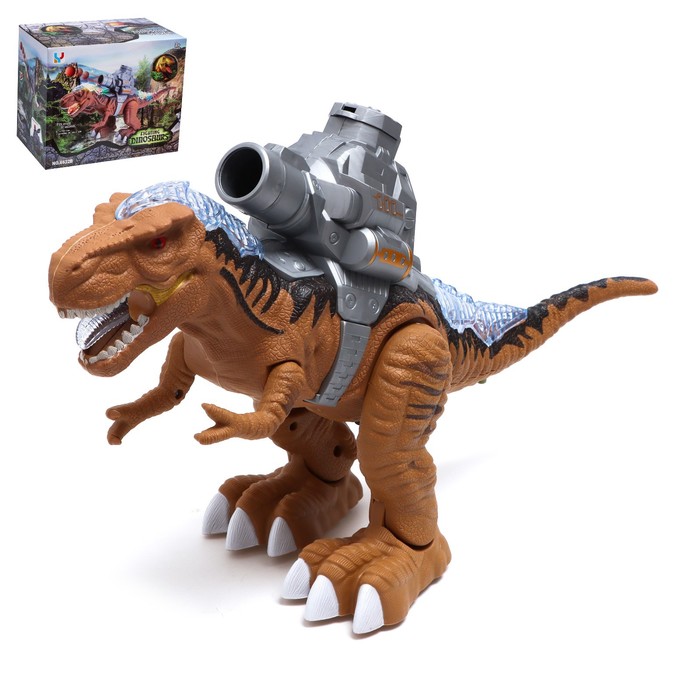 Динозавр «Рекс», стреляет шарами, работает от батареек, свет и звук, цвет коричневый динозавр радиоуправляемый t rex стреляет ракетами работает от батареек коричневый