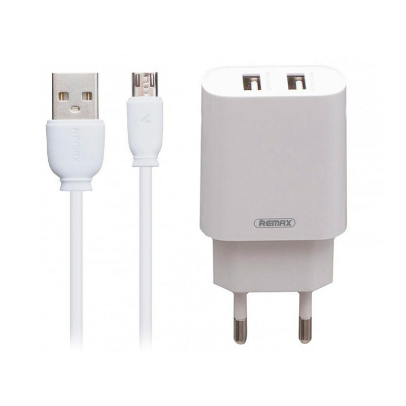 фото Сетевое зарядное устройство remax rp-u35 2xusb 2.1а + cable microusb white 6972174156347