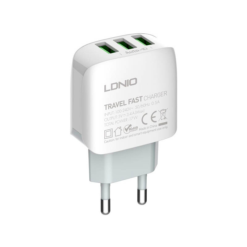 фото Сетевое зарядное устройство ldnio a3312 3xusb + microusb white ld_b4560
