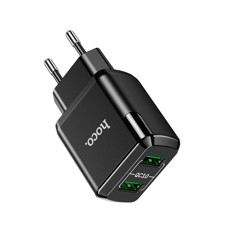 фото Сетевое зарядное устройство hoco n6 charmer 2xusb 5v 3a qc3.0 + cable usb type-c black