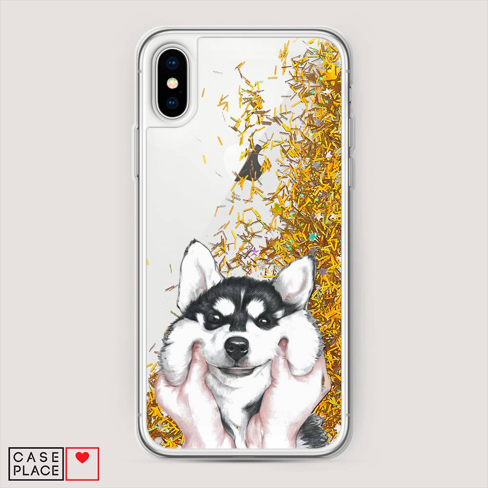 

Жидкий чехол с блестками "Щечки хаски" на Apple iPhone XS Max (10S Max), 11990-1