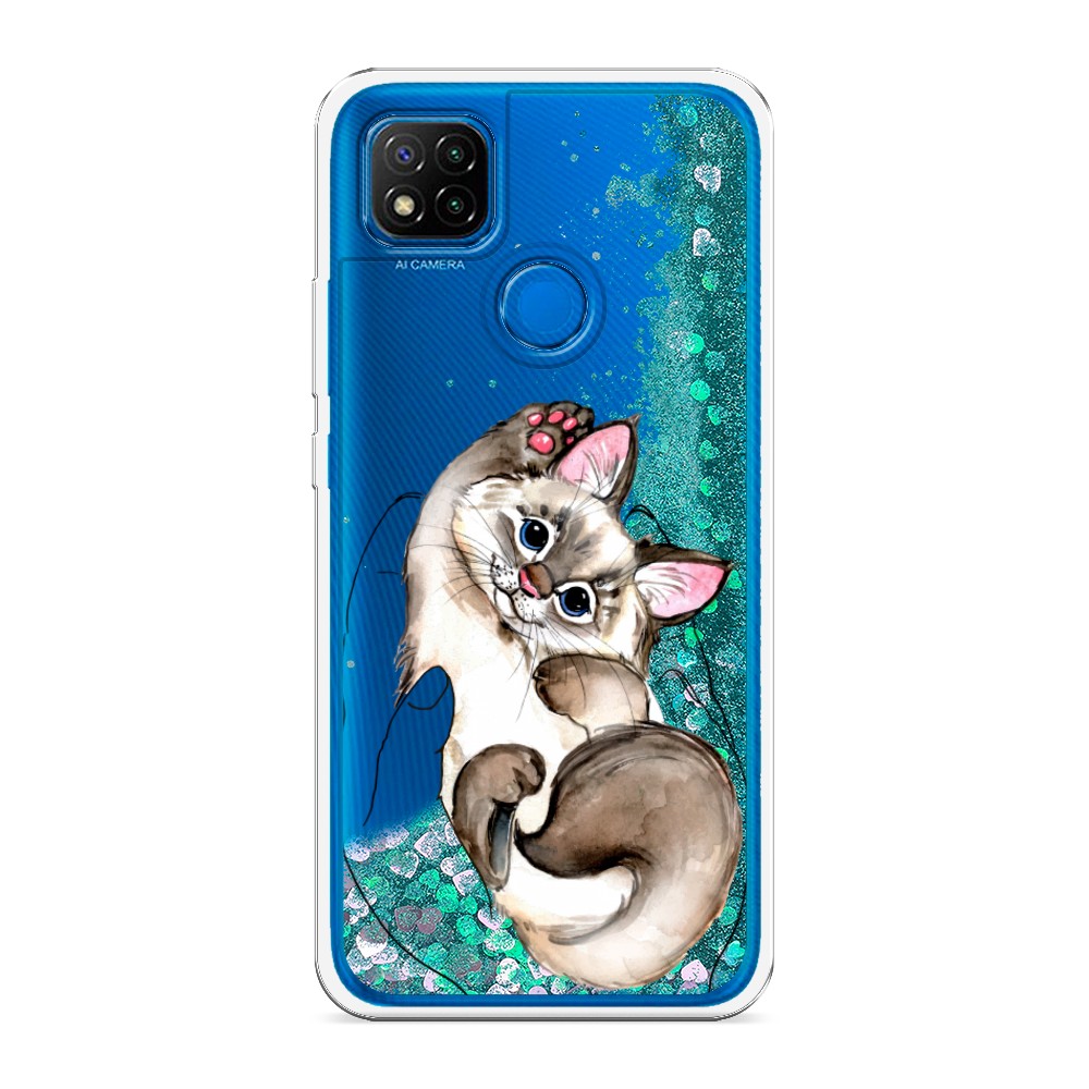 

Жидкий чехол с блестками "Котенок в ладошках" на Xiaomi Redmi 9C