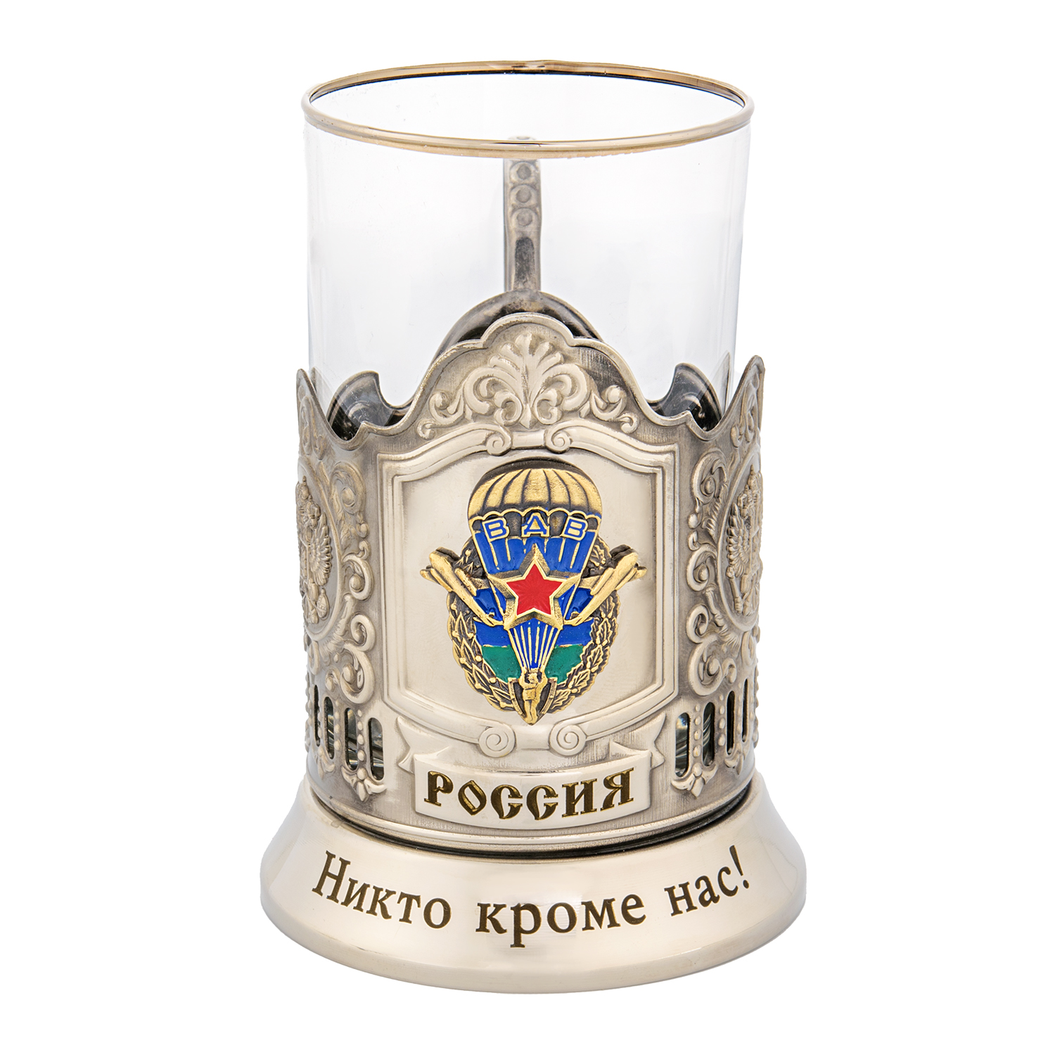 

Подстаканник латунный "ВДВ" с ложкой
