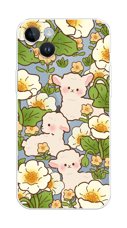 

Чехол на Apple iPhone 14 Plus "Овечки в цветах", Зеленый;бежевый, 15350-1