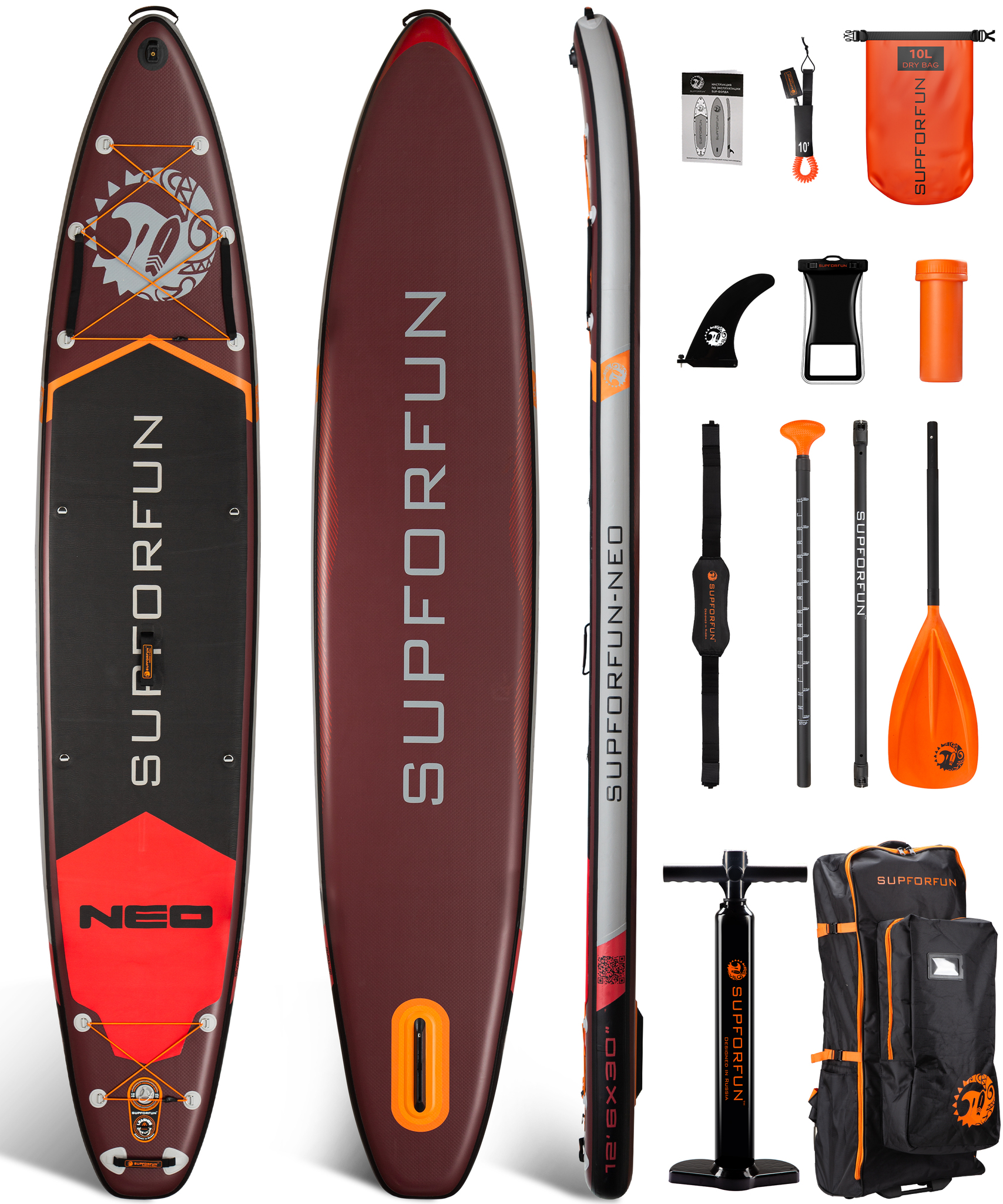 

SUP-борд SUPFORFUN NEO 12.6 размером 381х76х15 см 2023, Оранжевый;черный, Neo